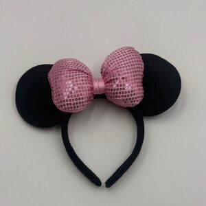 Pink Sequin Bow Headband with Black Ears